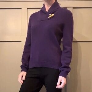 Lauren Ralph Lauren Shawl Collar Sweater Gold Toggle Purple Cotton Size Medium